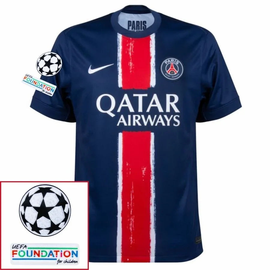 Paris Saint-Germain Kvaratskhelia 7 Fan Jersey Home 2024/25 Patches UCL UEFA Foundation (Official Printing)