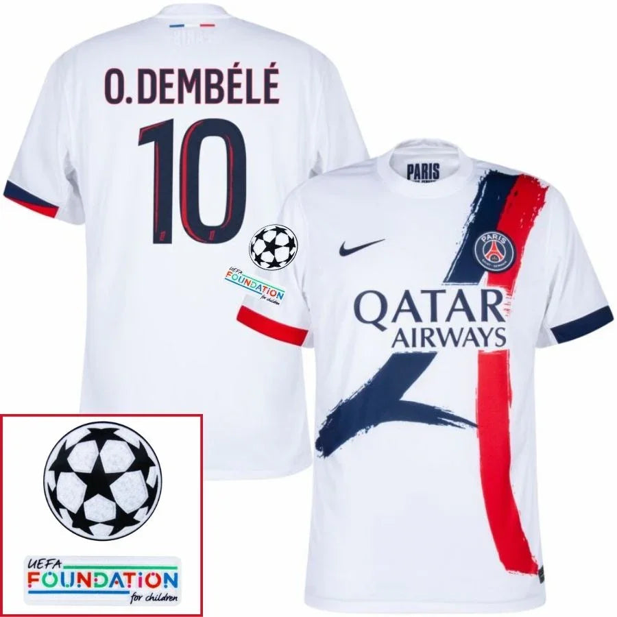 Paris Saint-Germain O.DEMBELE 10 Fan Jersey Away 2024/25 Patches UCL UEFA Foundation (Official Printing)