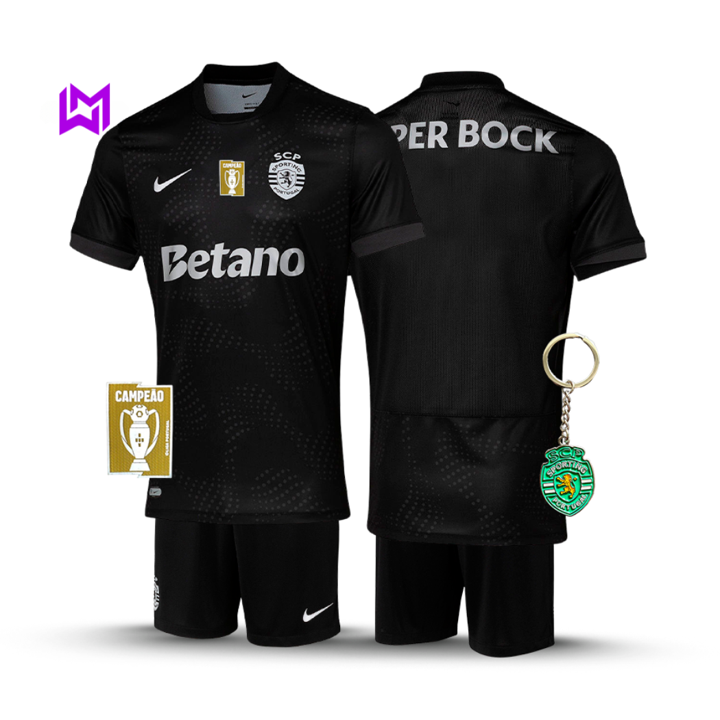 Equipación infantil negra de visitante del Sporting 2025/26 - ¡NUEVO LANZAMIENTO! 🔥💚 