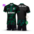 Conjunto Infantil Sporting Alternativa Preta 2025/26 - LANÇAMENTO! 🔥💚