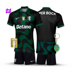 Conjunto Infantil Sporting Alternativa Preta 2025/26 - LANÇAMENTO! 🔥💚