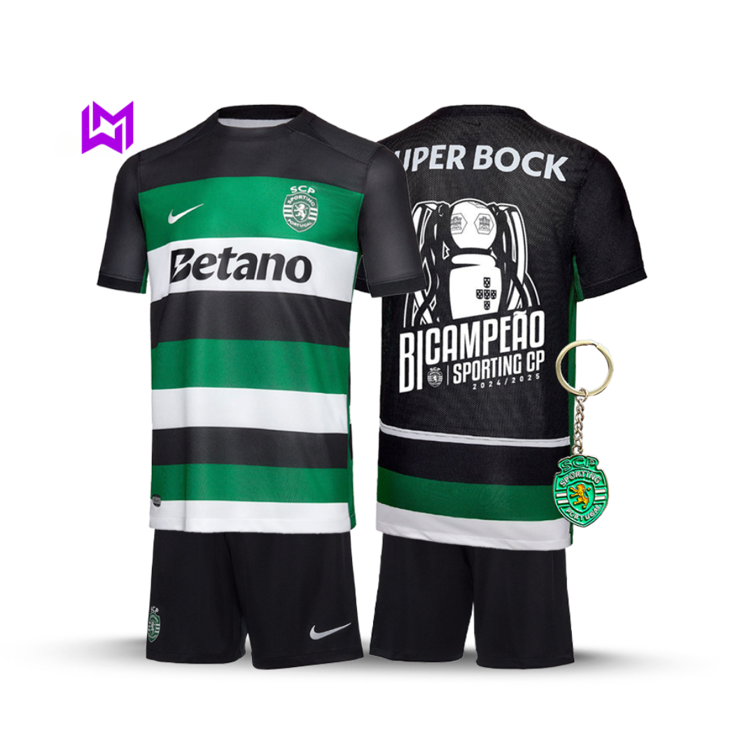 Conjunto infantil Sporting Principal, bicampeón 2024/25 - ¡Modelo exclusivo! 🦁🏆 