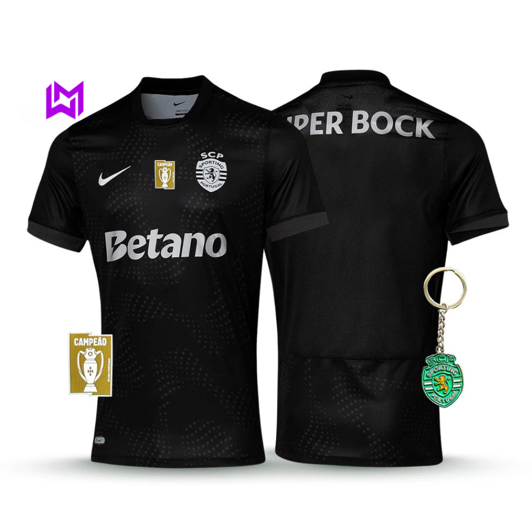 Camisola Sporting Away Preta 2025/26 - LANÇAMENTO! 🔥💚