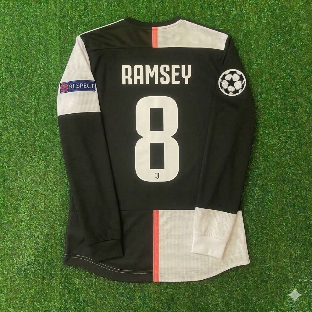 Aaron Ramsey 8- Juventus Long Sleeve 2019 2020 Retro White Black Jersey Trikot Maglia