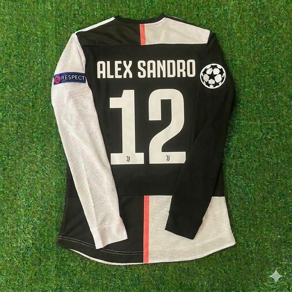 Alex Sandro 12- Juventus Long Sleeve 2019 2020 Retro White Black Jersey Trikot Maglia