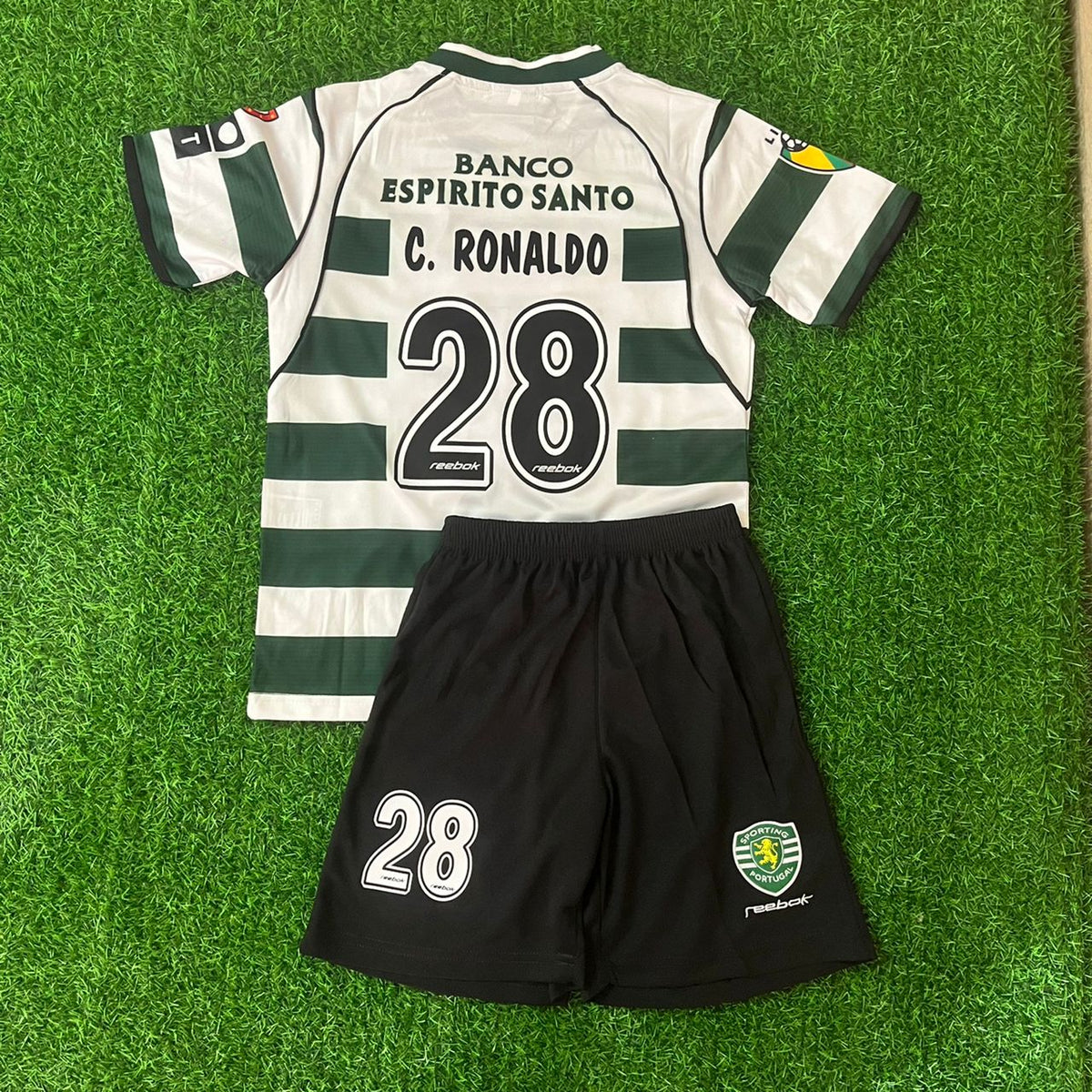 Cristiano Ronaldo Sporting CP Lisbon Kids Children Number 28 Vintage Jersey KinderTrikot Set
