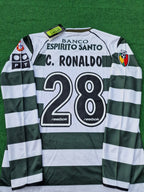 Cristiano Ronaldo Sporting Lisbon First Season Long Sleeve Retro Kids Jersey Soccer Shirt