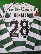 Cristiano Ronaldo Sporting Lisbon First Season Long Sleeve Retro Kids Jersey Soccer Shirt
