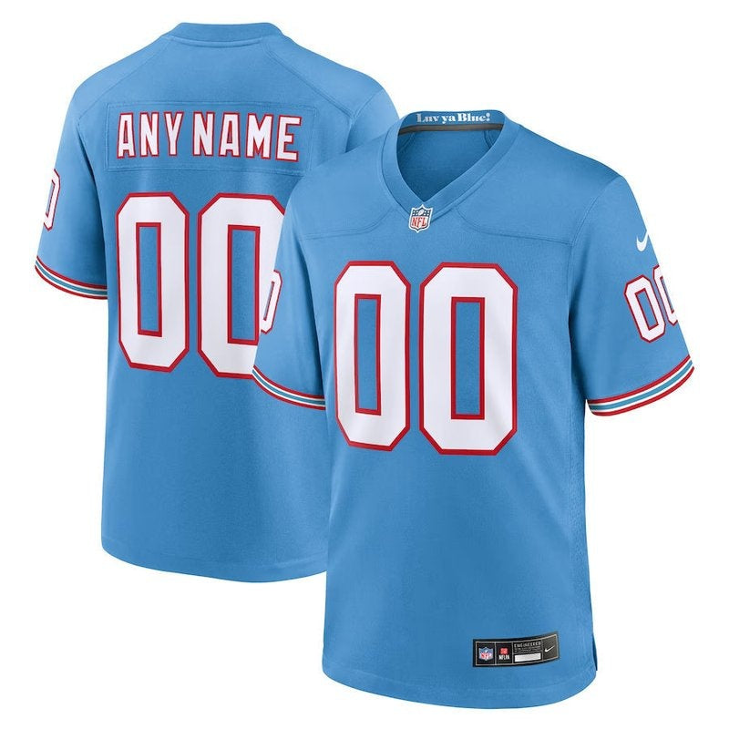 Camiseta retro personalizada de la NFL de los Tennessee Titans y los Oilers - Azul claro